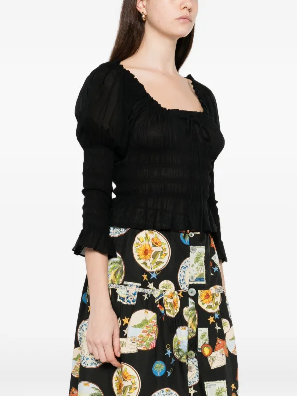 DÔEN Baptisia scoop-neck puff-sleeve Top | Black | FARFETCH