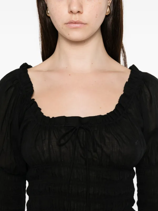 DÔEN Baptisia scoop-neck puff-sleeve Top | Black | FARFETCH