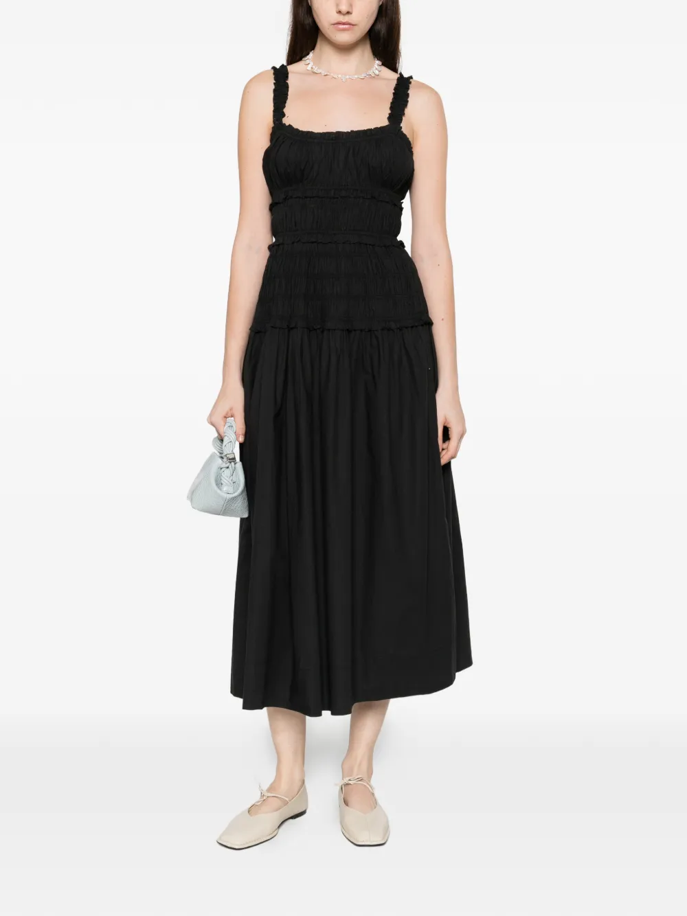 DÔEN shirred scoop-neck dress - Zwart