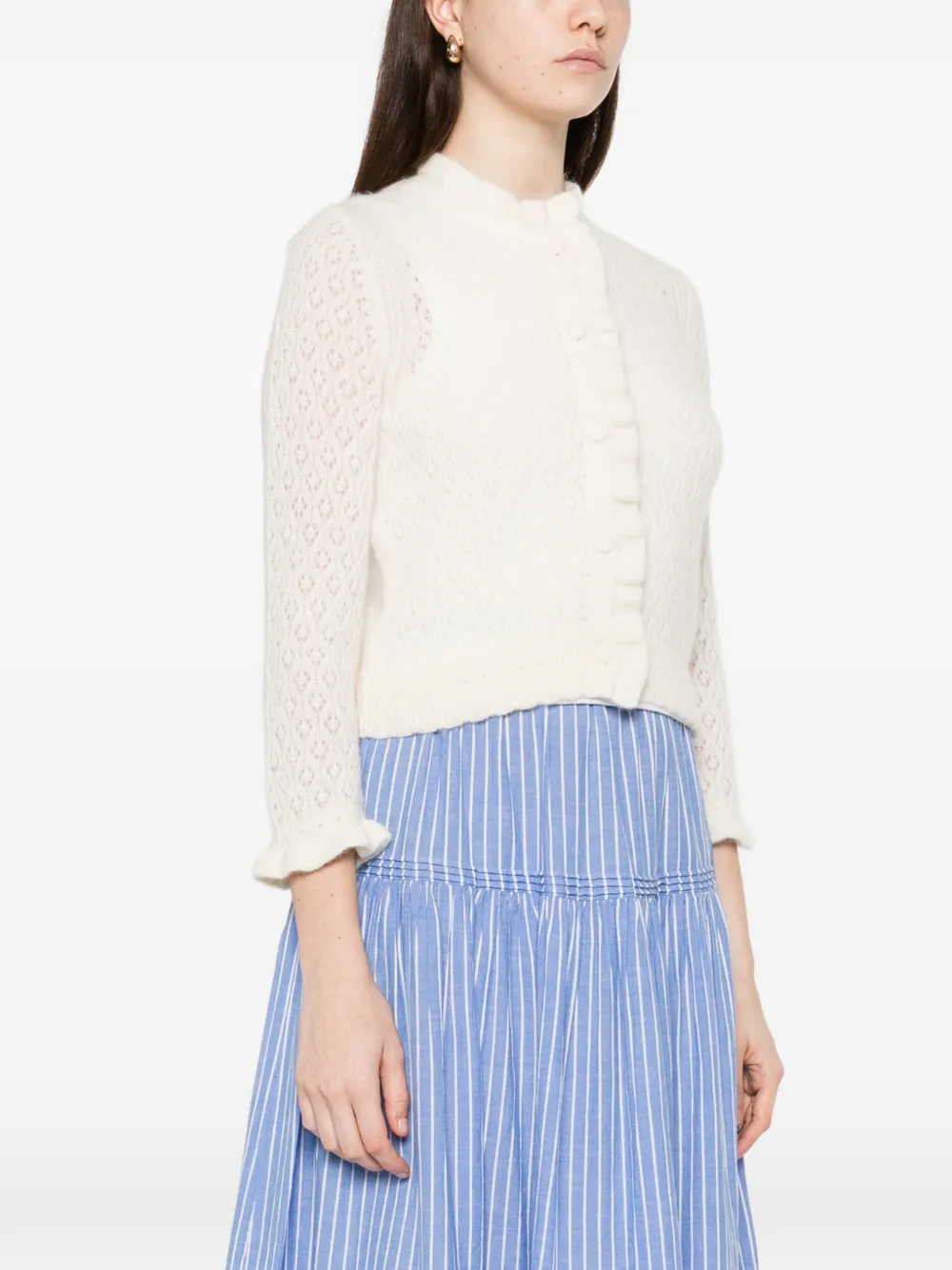  Dôen Claudie Frills Perforated Cardigan - Neutrals 