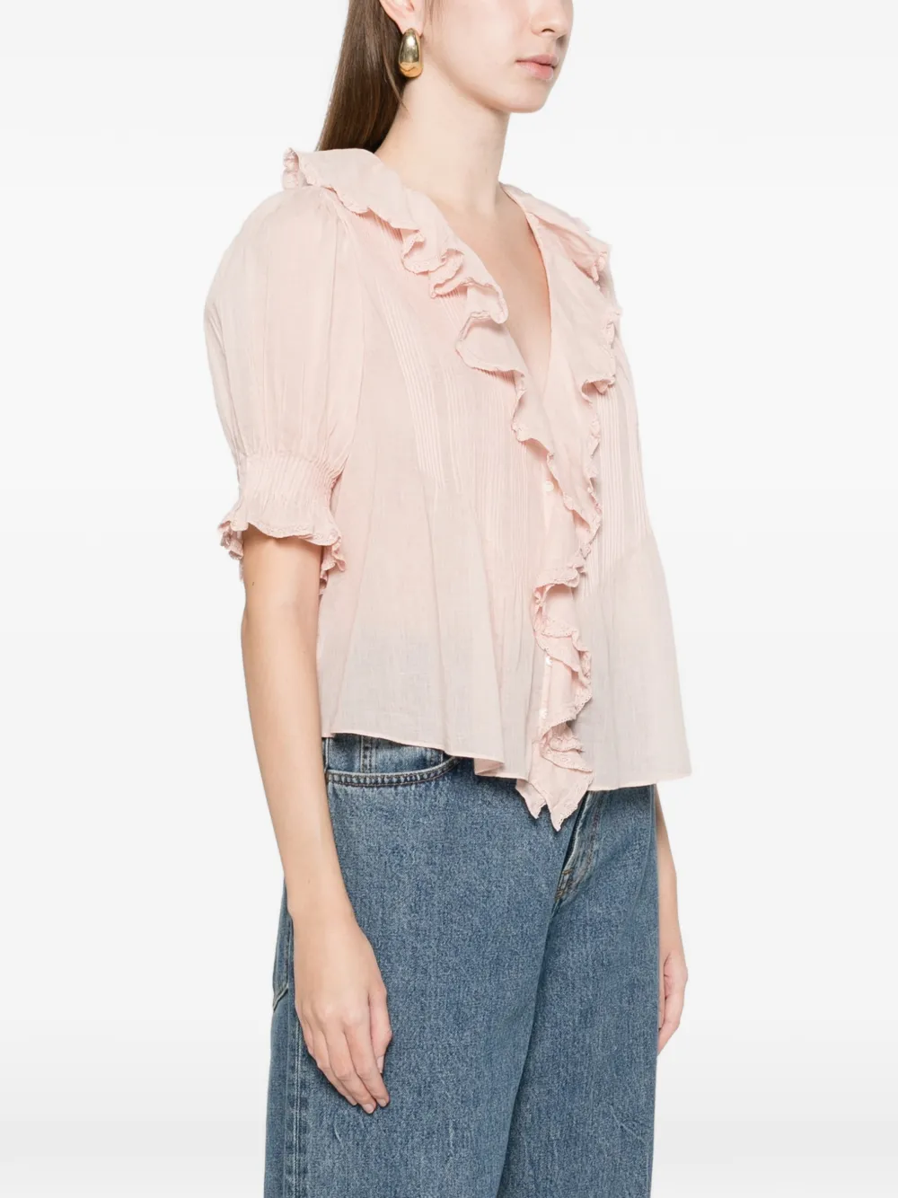 Doen Henri Lace-trimmed Ruffled Pintucked Organic Cotton-voile Blouse In Pink