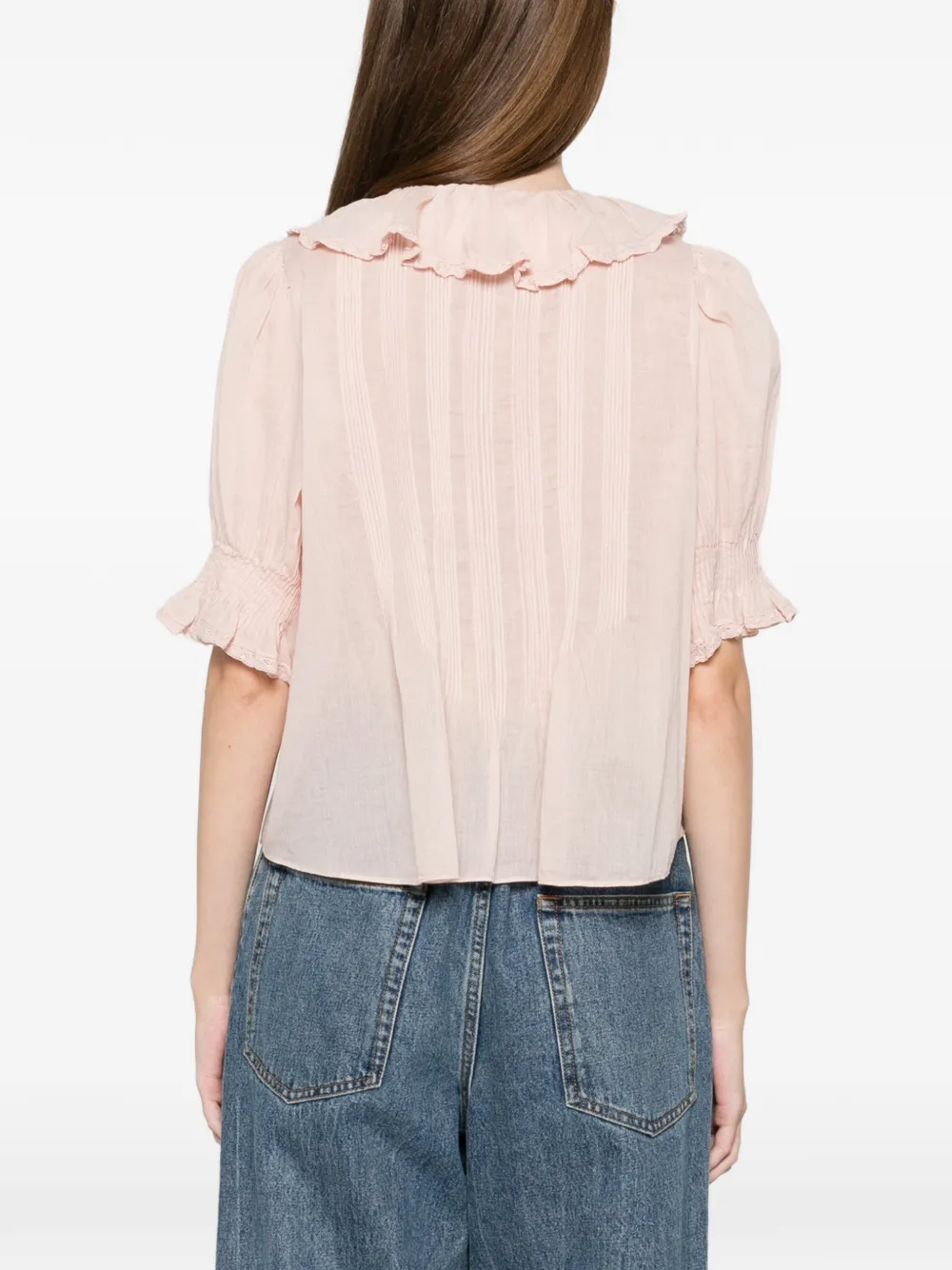 Doen Henri Lace-trimmed Ruffled Pintucked Organic Cotton-voile Blouse In Pink