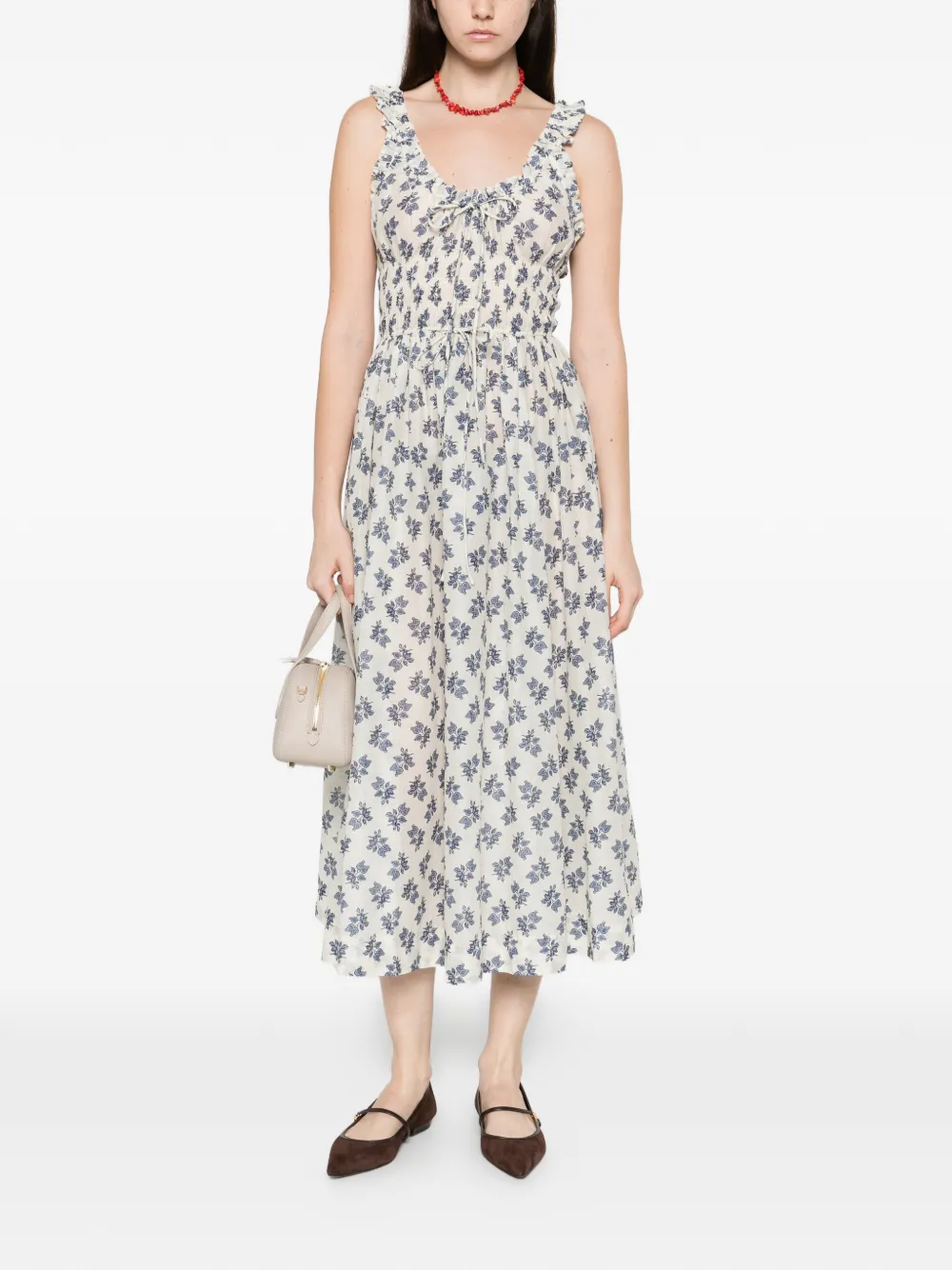 DÔEN flower print scoop neck dress - Wit