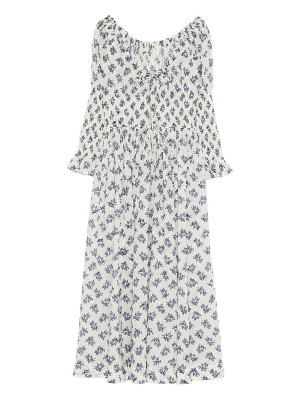 DÔEN scoop neck flower print dress - Bianco