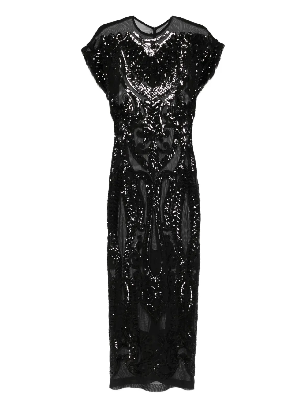 Norma Kamali sequin-embellished cap-sleeve midi dress - Nero