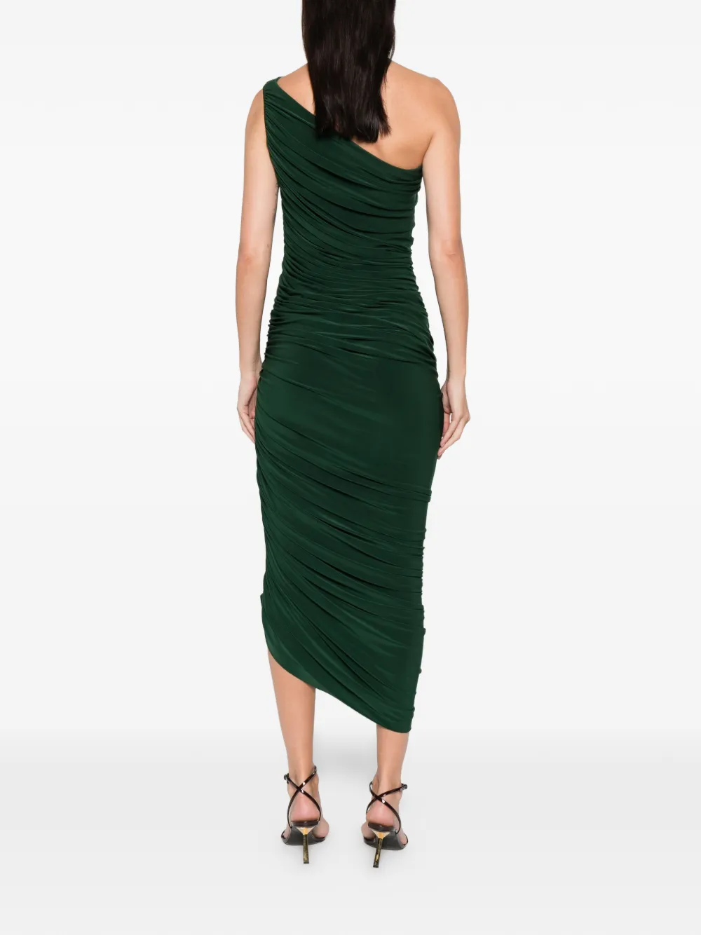 Norma Kamali Diana One-shoulder Draped Midi Dress In Green