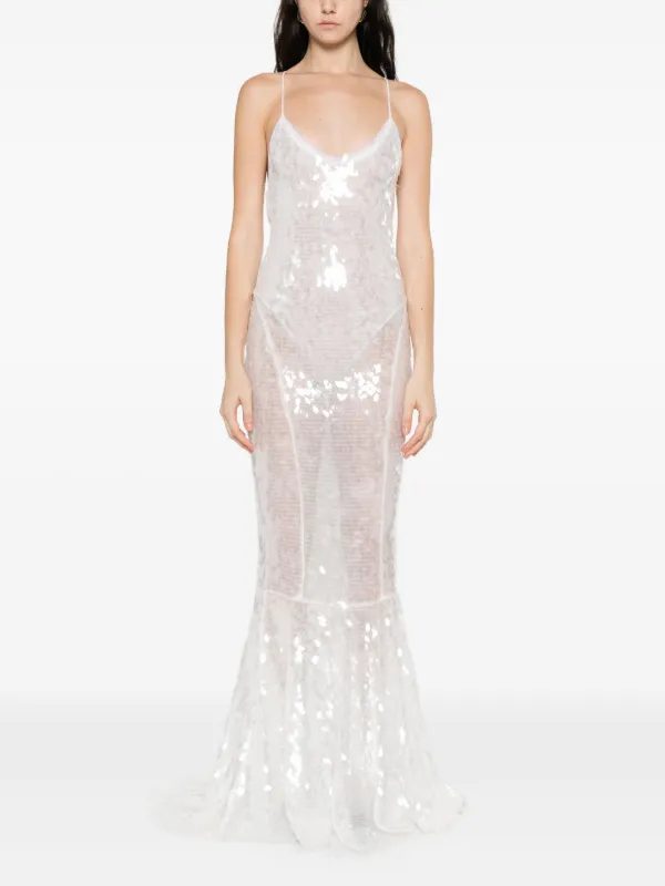 Norma Kamali Low Back Fara Slip Fishtail Gown in White - size M Norma Kamali Low Back Fara Slip Fishtail Gown in White - size M