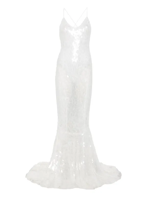 Norma Kamali Low Back Fara Slip Fishtail Gown in White - size M
