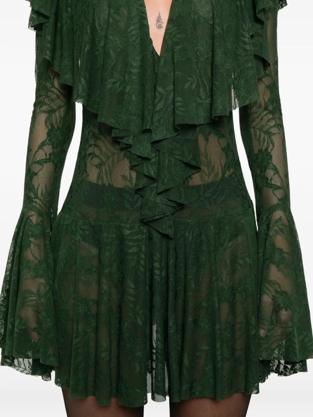 Norma Kamali Ruffle Long-sleeve Mini Dress In Green
