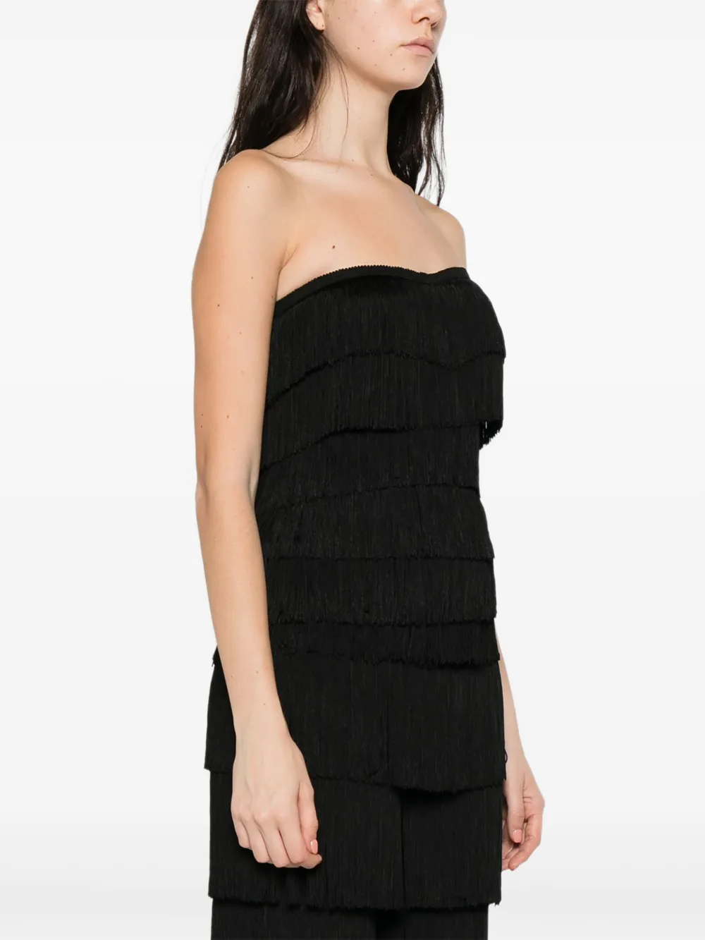 Norma Kamali Strapless tanktop met franje Zwart