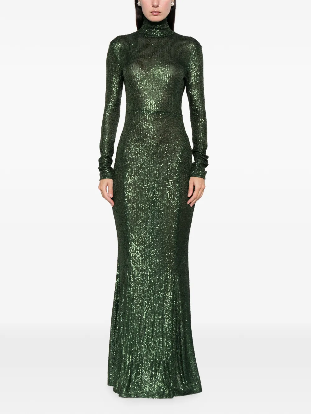 Norma Kamali Turtleneck Fishtail Maxi Dress In Green