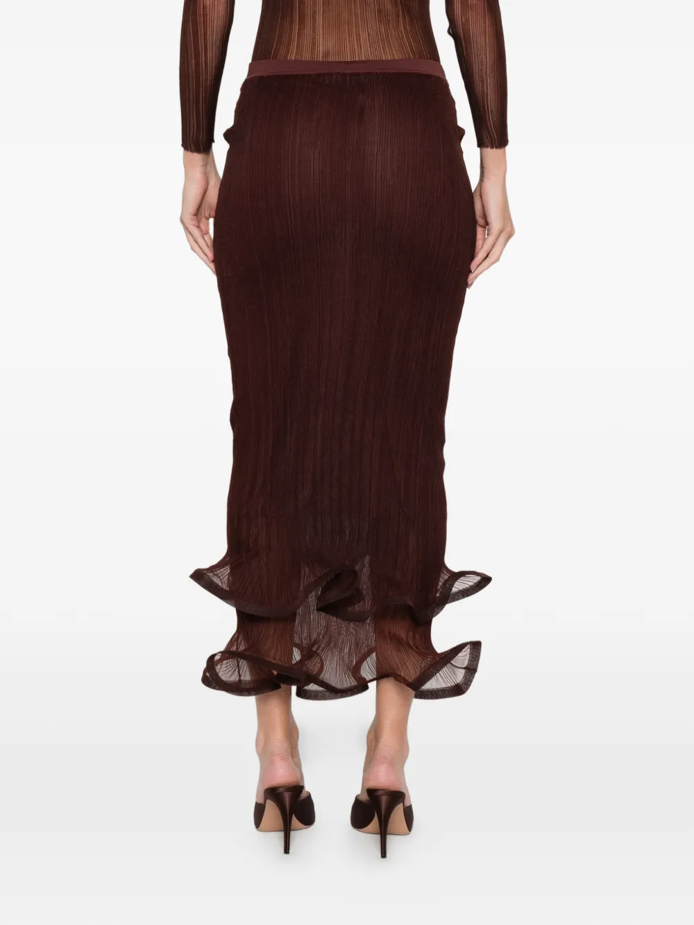 Simkhai Ruffled Midi Skirt In Burgundy
