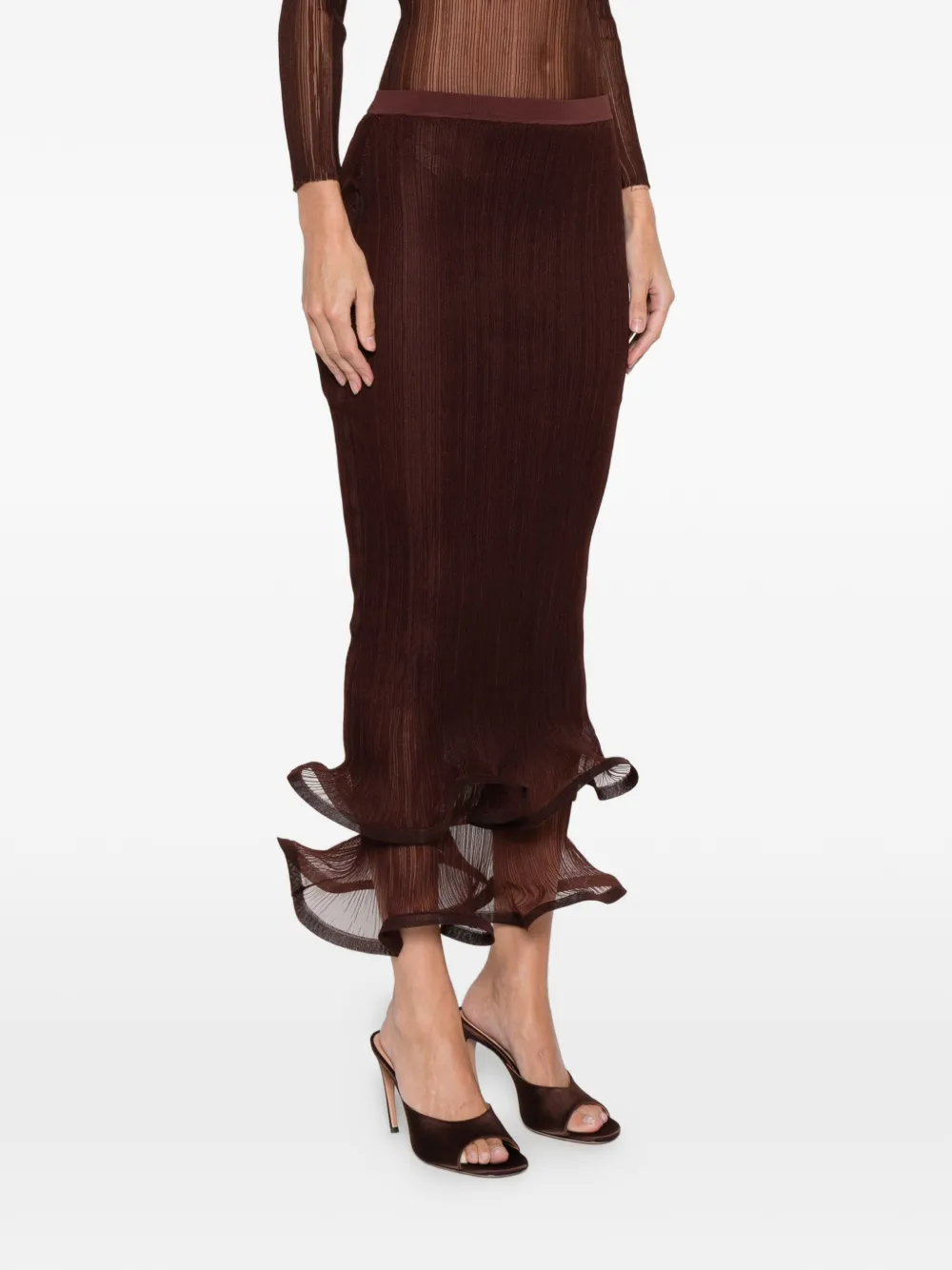 Simkhai Ruffled Midi Skirt In Burgundy