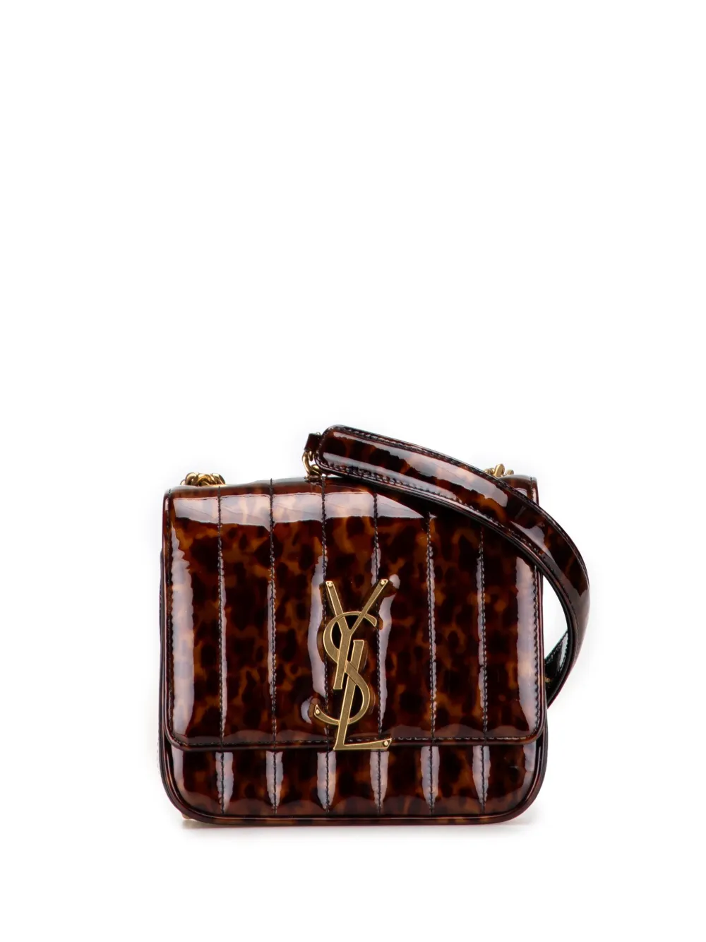 Saint Laurent Pre-Owned 2019 スモール パテント モノグラム トータスシェル ヴィキ チェーン ショルダーバッグ Saint Laurent Pre-Owned 2019 スモール パテント モノグラム トータスシェル ヴィキ チェーン ショルダーバッグ