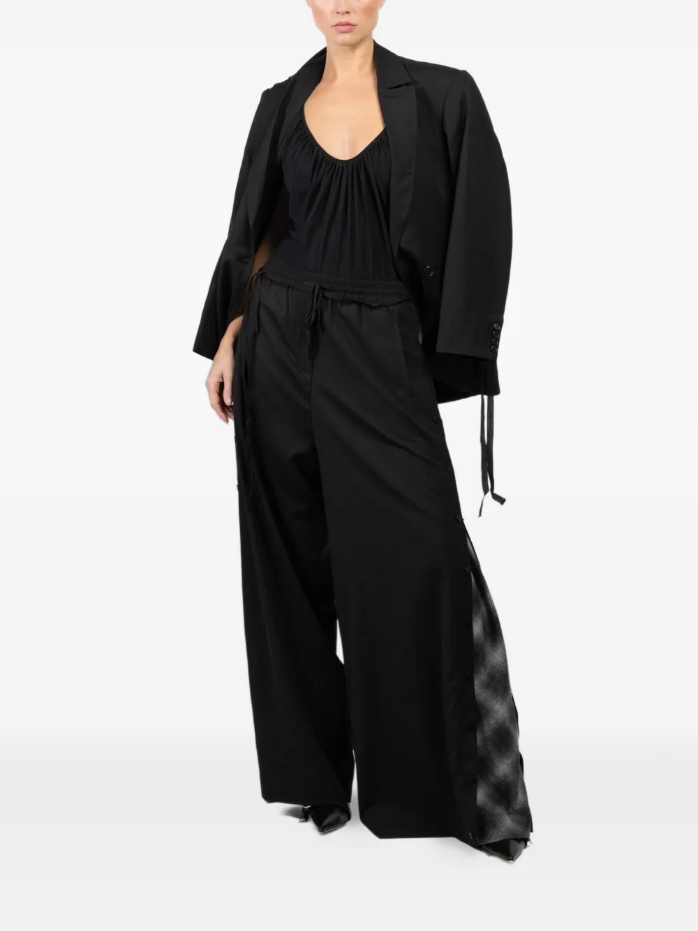 Isabel Benenato drawstring button trousers - Zwart