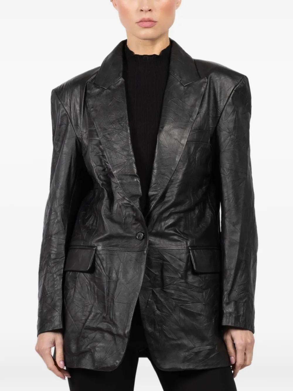 Isabel Benenato textured single-breasted leather blazer - Black