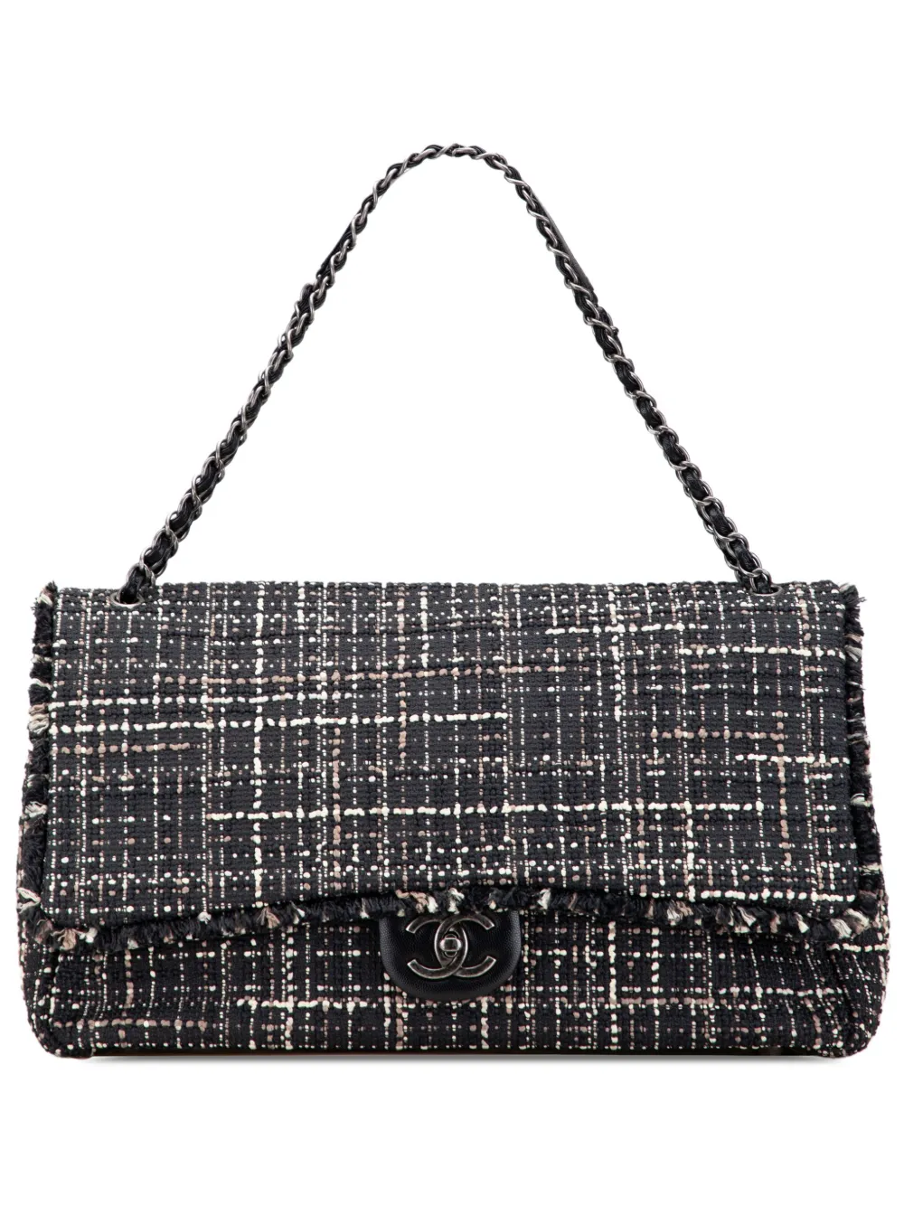 CHANEL Pre-Owned 2016-2017 XXL ココマーク ツイード シングルフラップ ショルダーバッグ - ブラック CHANEL Pre-Owned 2016-2017 XXL ココマーク ツイード シングルフラップ ショルダーバッグ - ブラック
