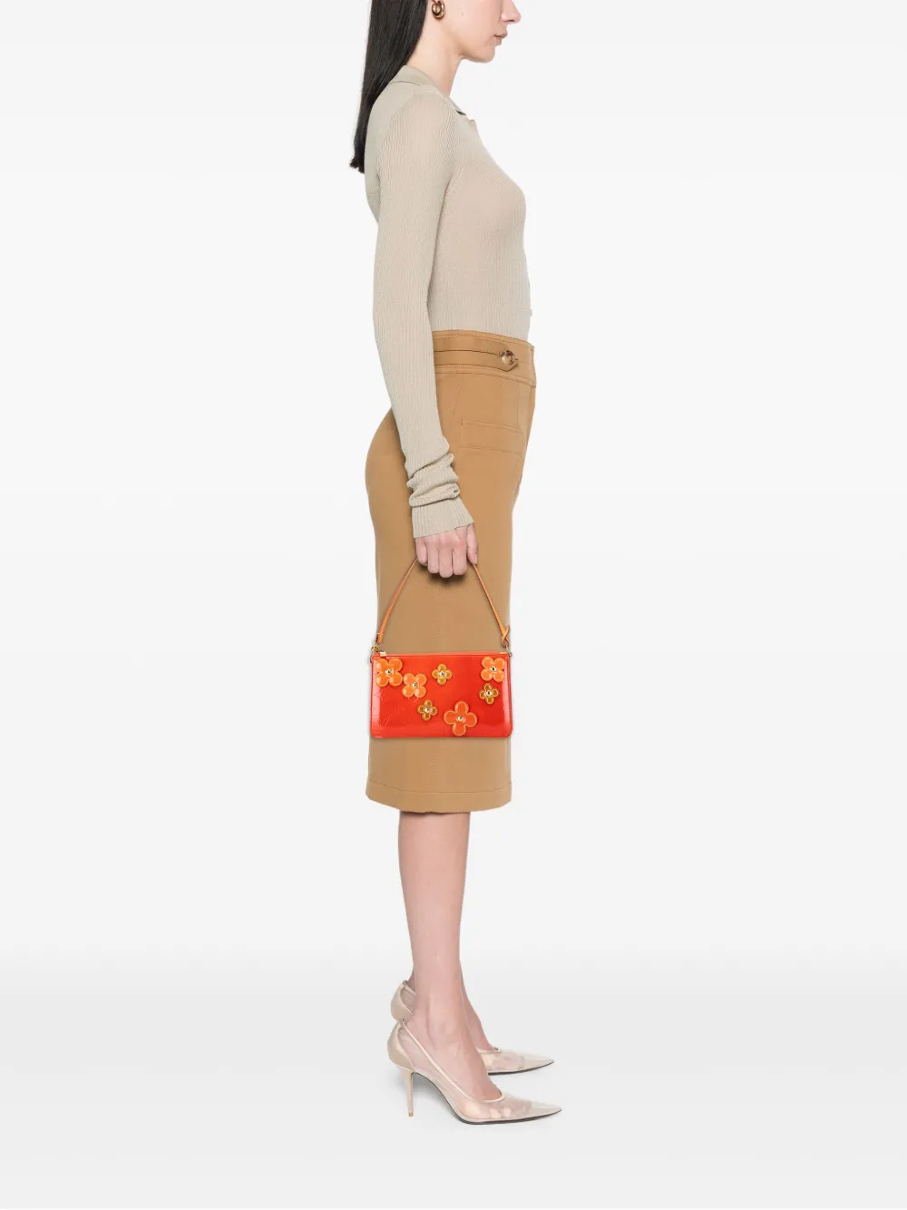 Pre-owned Louis Vuitton 2002 Monogram Vernis Fleurs Lexington Pochette Shoulder Bag In Orange