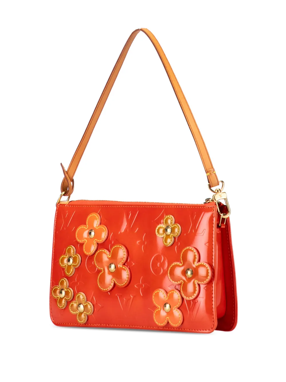 Pre-owned Louis Vuitton 2002 Monogram Vernis Fleurs Lexington Pochette Shoulder Bag In Orange
