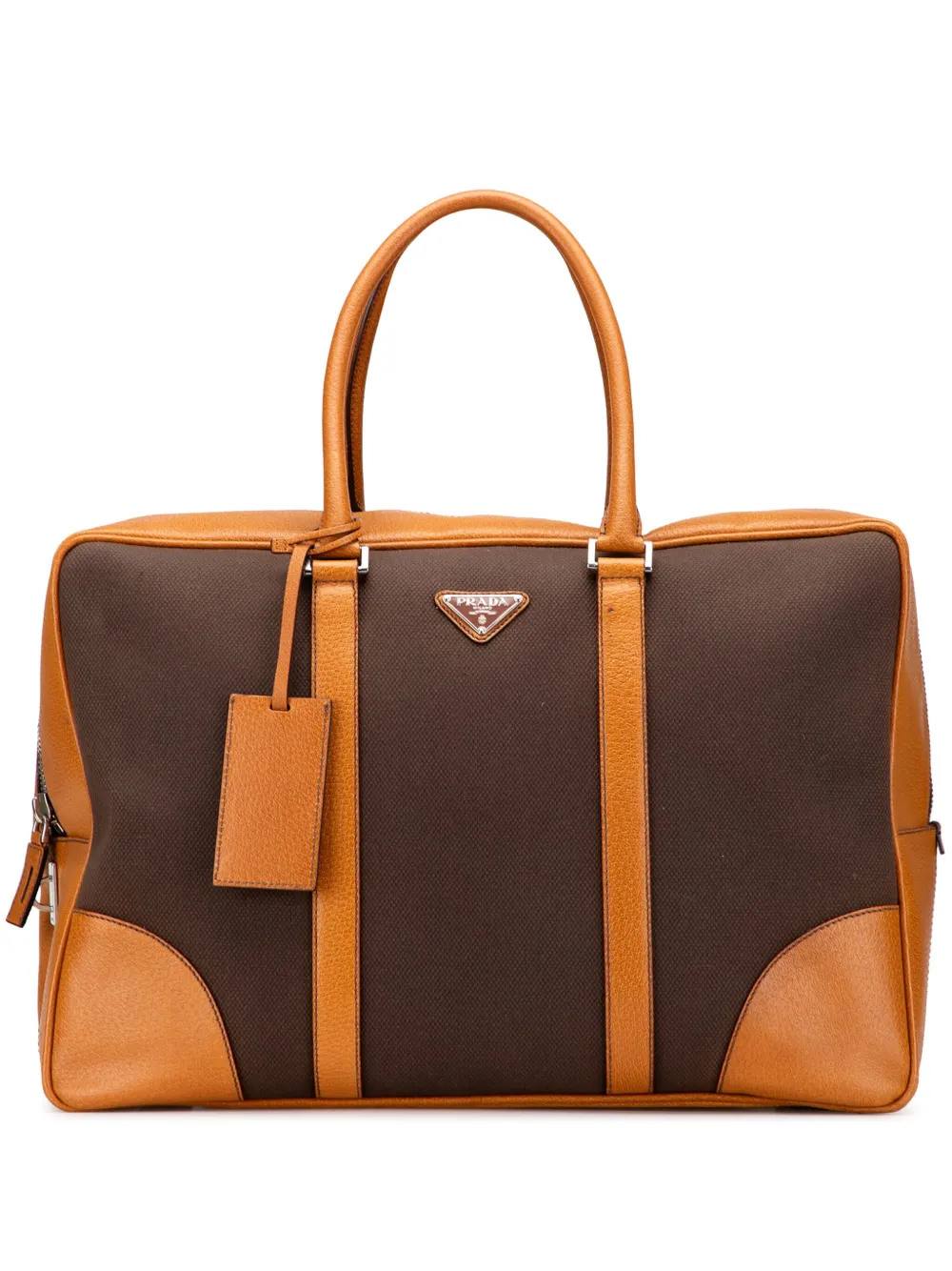 Prada Pre-Owned 2013-2025 Cinghiale Trimmed Canvas Canapa travel bag | Brown | Image 1