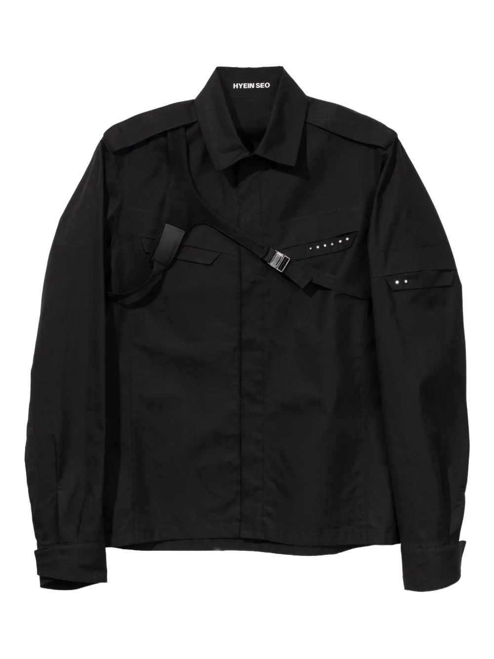 Hyein Seo Buckle-strap Studded Shirt In Black