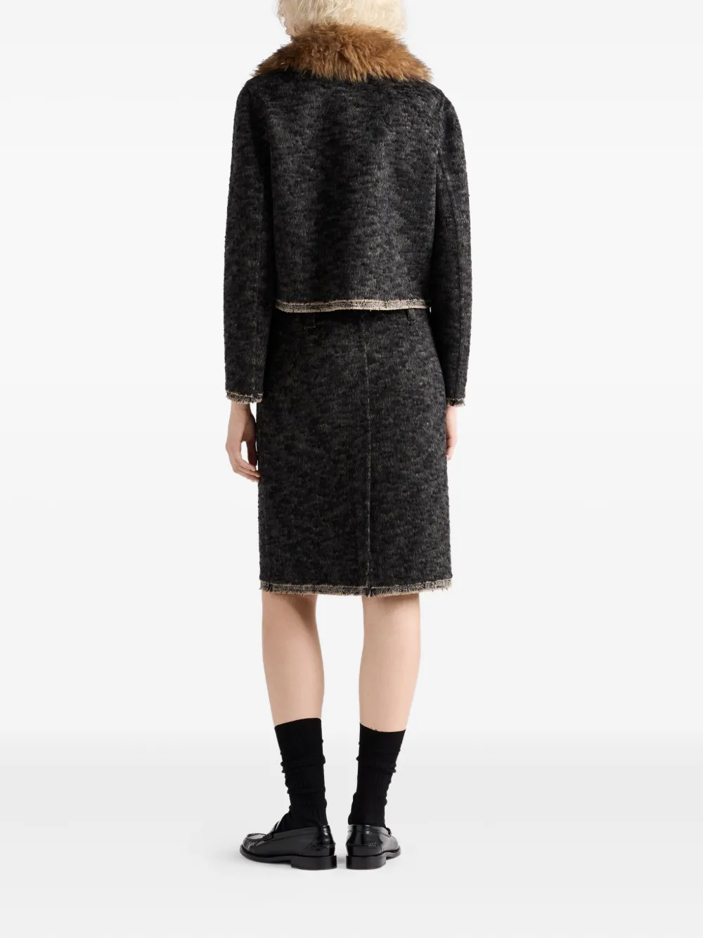 Prada Triangle-logo Tweed Skirt In Animal Print