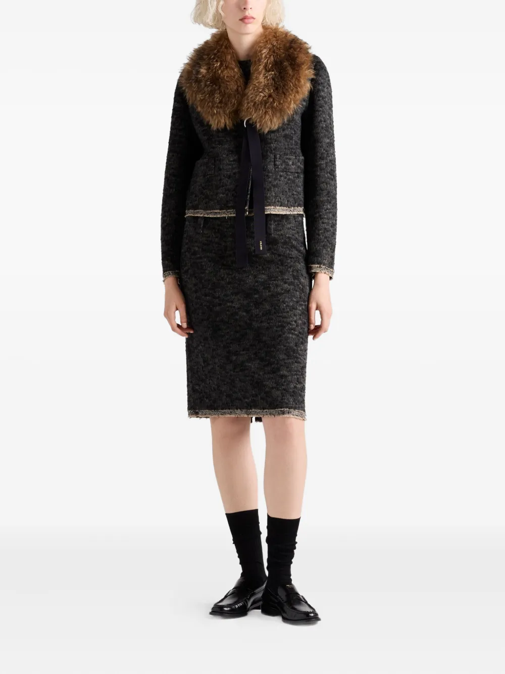 Prada Tweed rok met logo - Zwart
