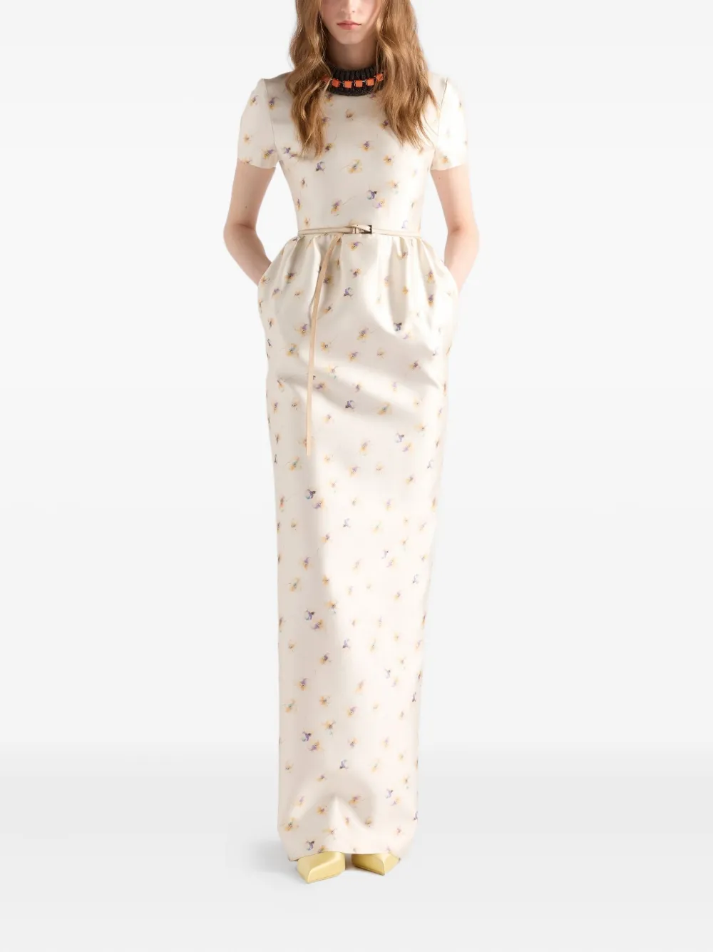 Prada Jurk met bloemenprint - Beige