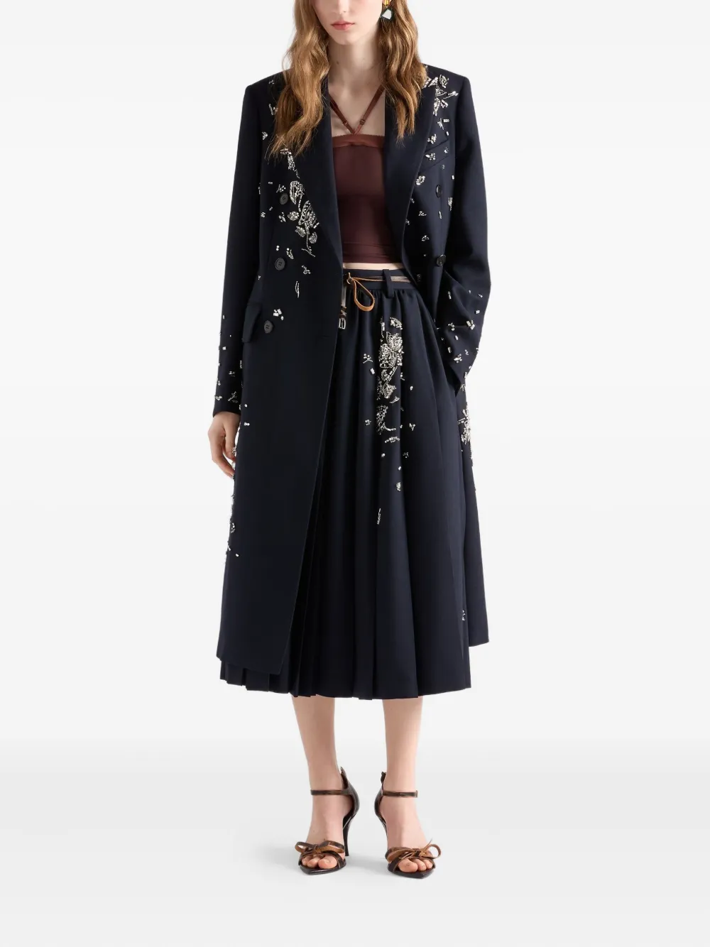 Prada Verfraaide plooirok - Blauw