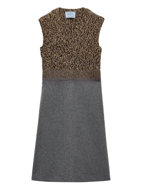 Prada Shetland Mouline Cashmere V-Neck Dress - F0480 Ardesia