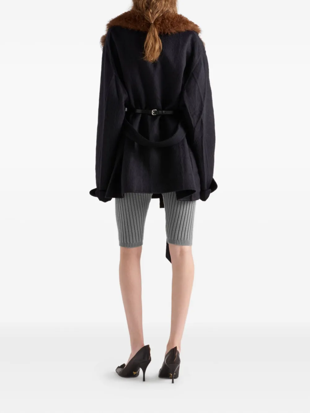 Prada Single-breasted Double Velour Caban Jacket In Blue