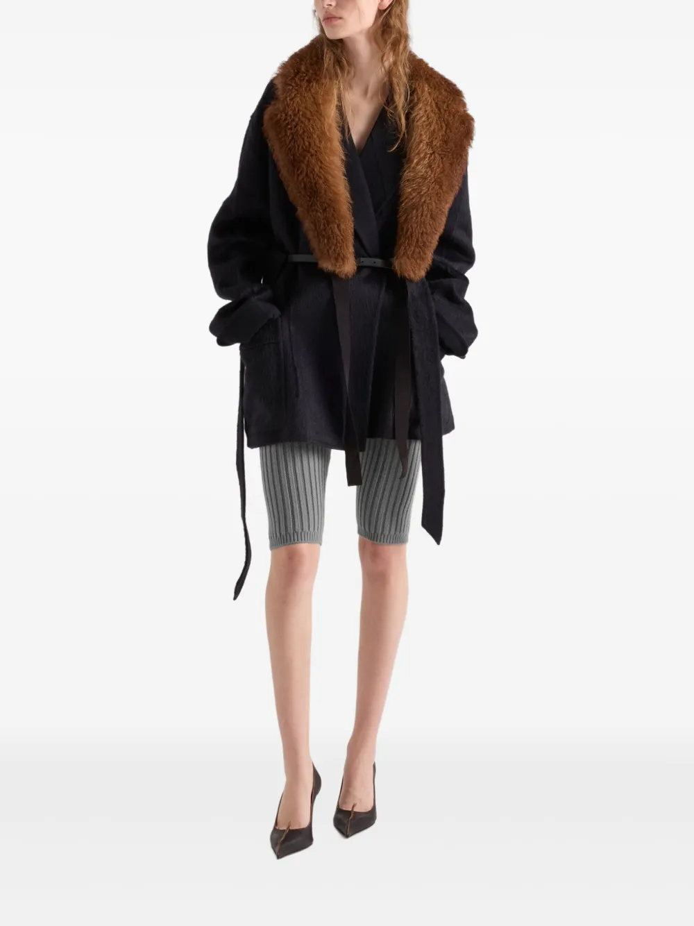 Prada shawl-collar belted coat - Zwart