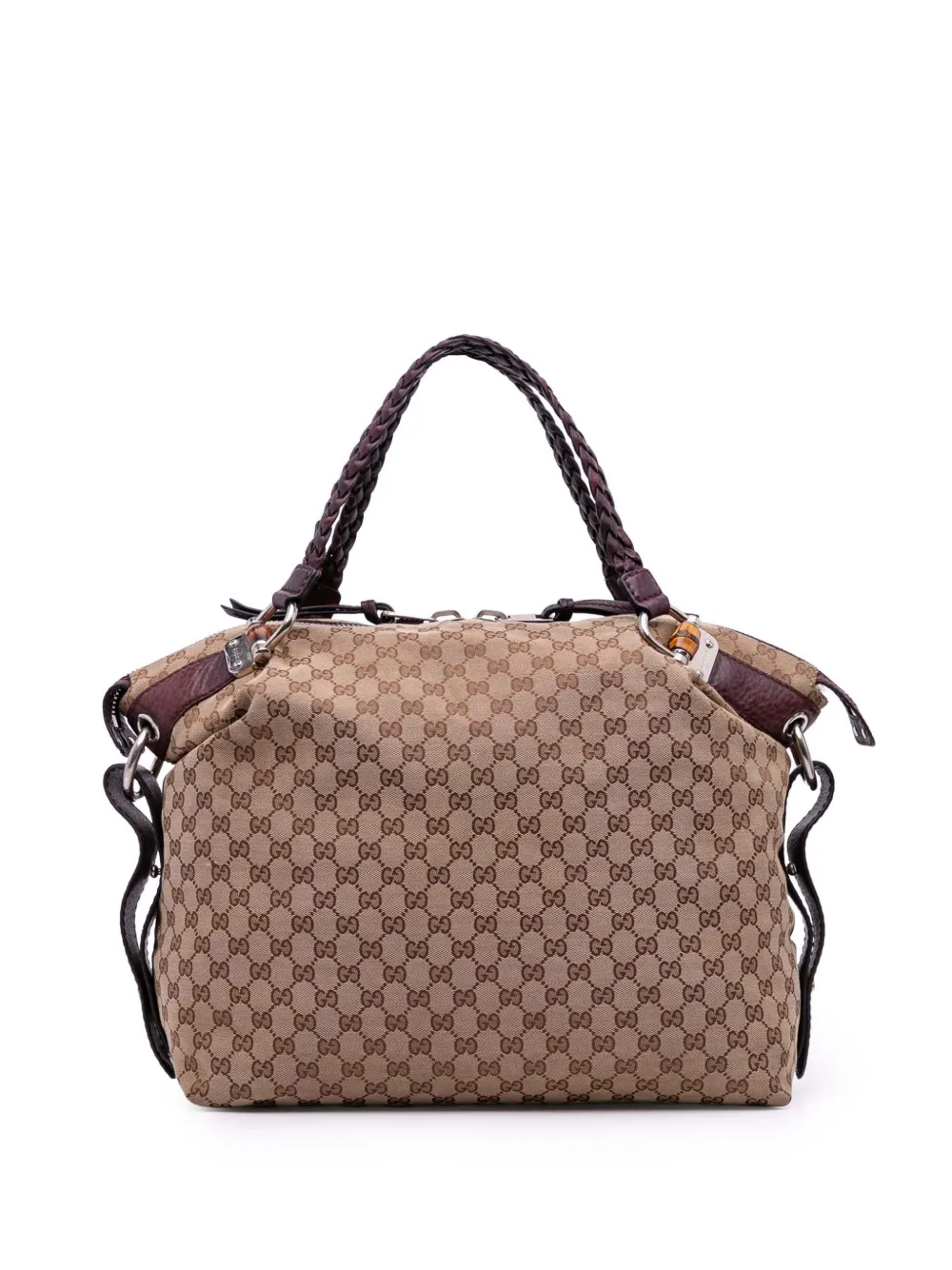 Pre-owned Gucci 2016-2025 Large Gg Canvas Bamboo Bar Tote Bag In Brown