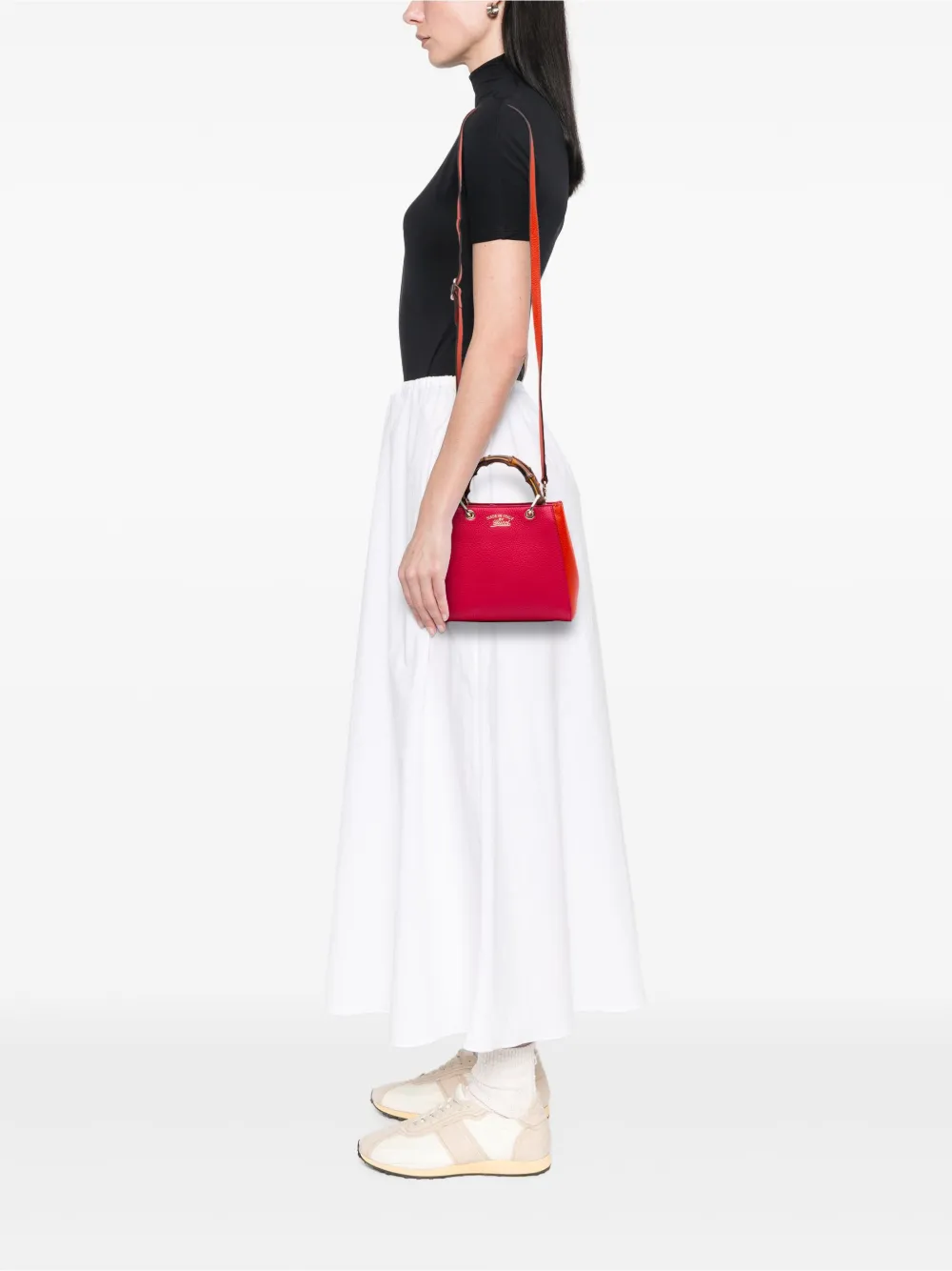 Pre-owned Gucci 2016-2025 Small Bicolor Calfskin Bamboo Shopper Satchel In Red