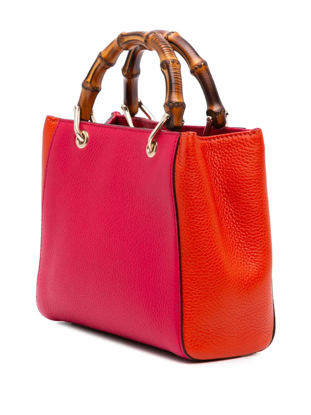 Pre-owned Gucci 2016-2025 Small Bicolor Calfskin Bamboo Shopper Satchel In Red
