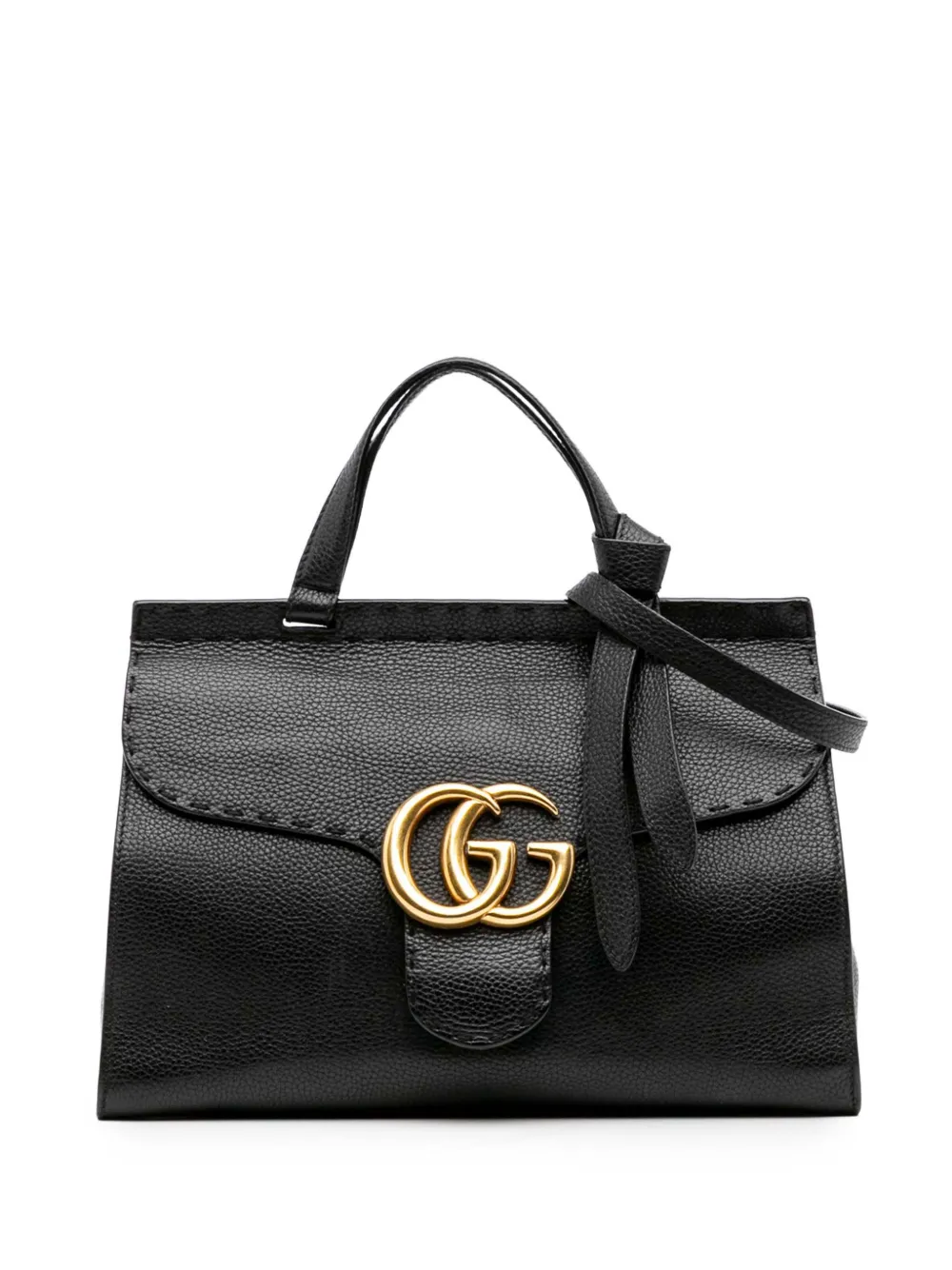 Gucci Pre-Owned 2016-2025 スモール GGマーモント グレインカーフ トップハンドル サッチェルバッグ - ブラック Gucci Pre-Owned 2016-2025 スモール GGマーモント グレインカーフ トップハンドル サッチェルバッグ - ブラック