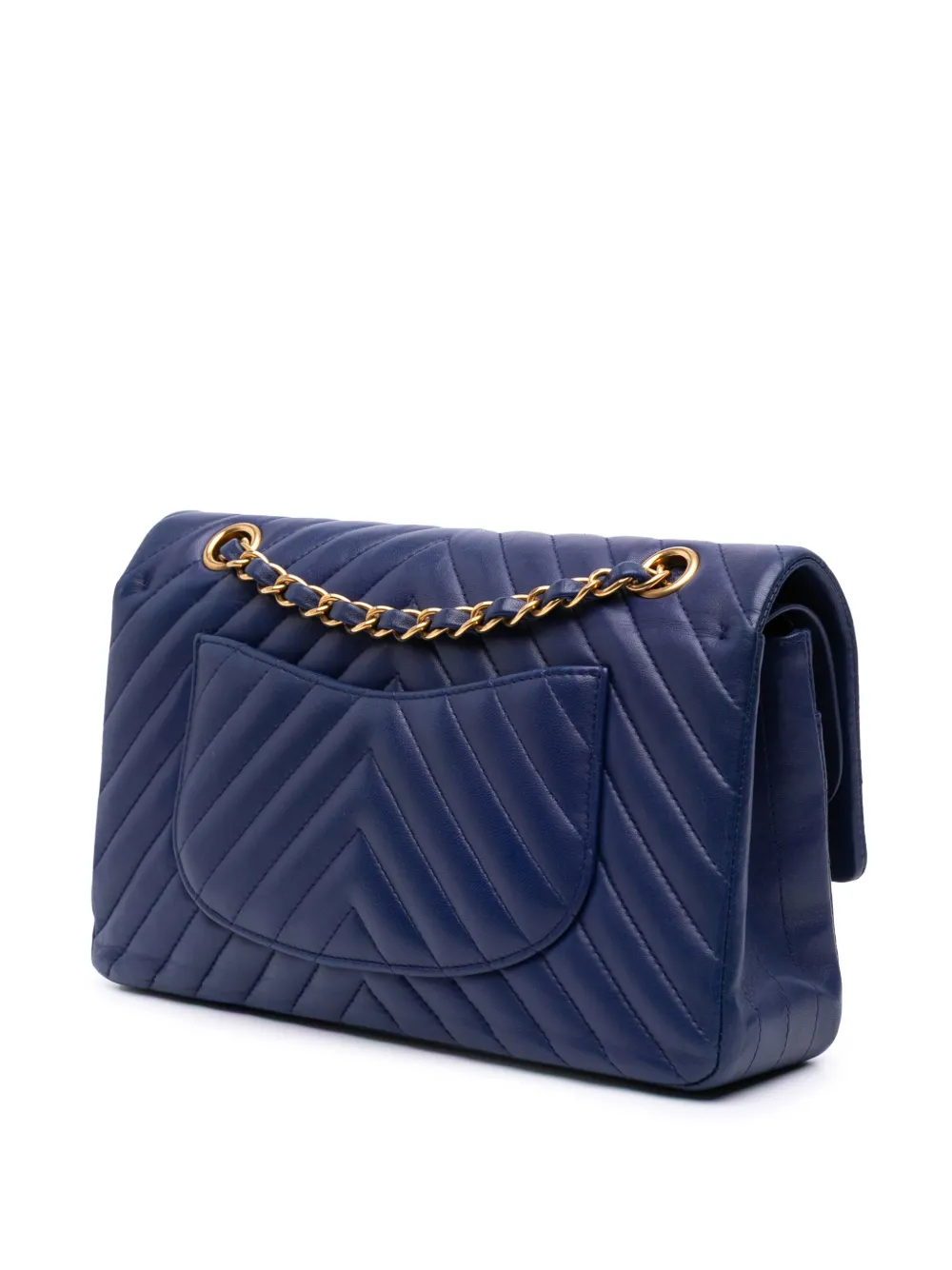 Pre-owned Chanel 2015-2016 Medium Classic Chevron Lambskin Double Flap Shoulder Bag In Blue