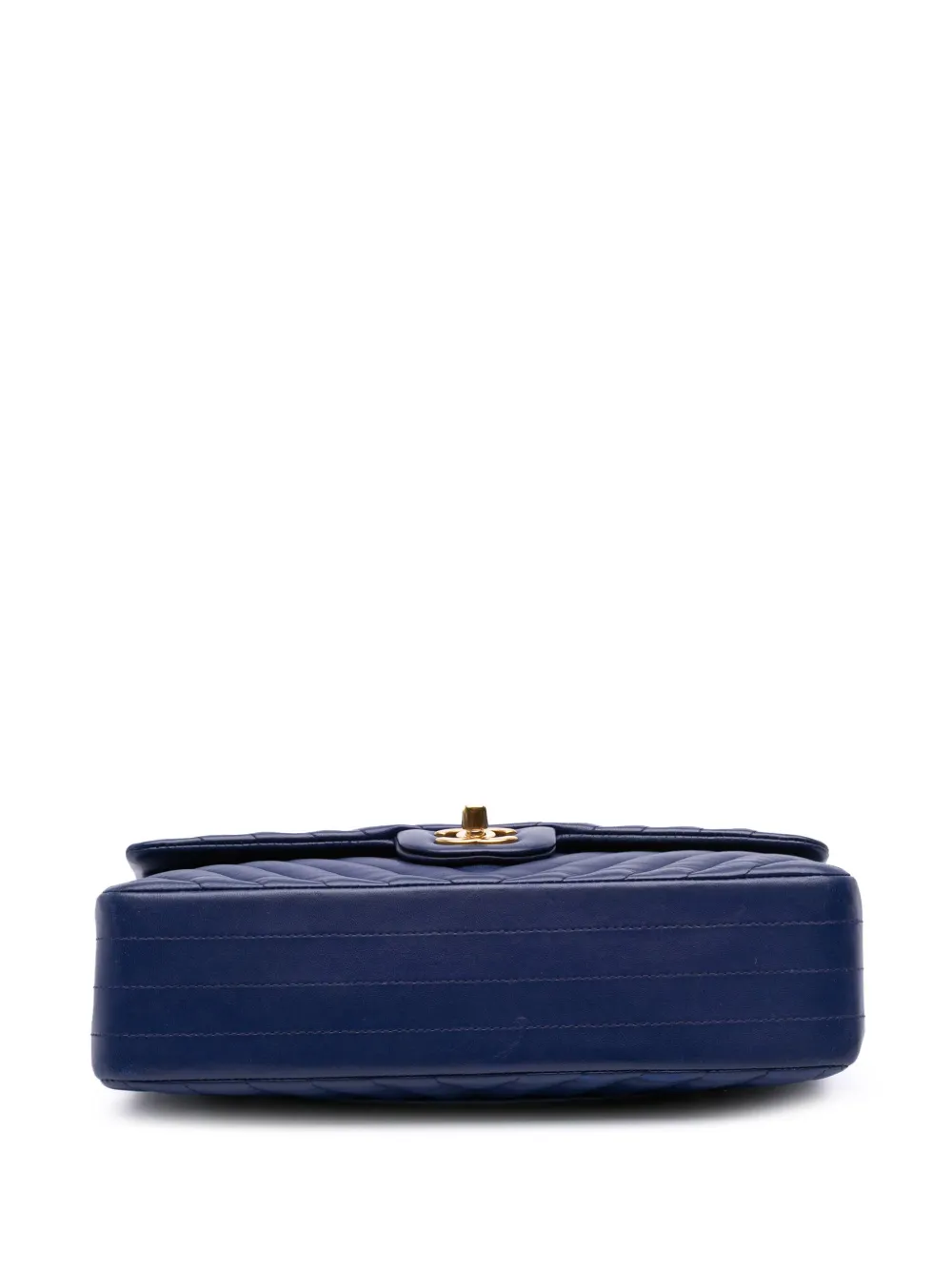 Pre-owned Chanel 2015-2016 Medium Classic Chevron Lambskin Double Flap Shoulder Bag In Blue