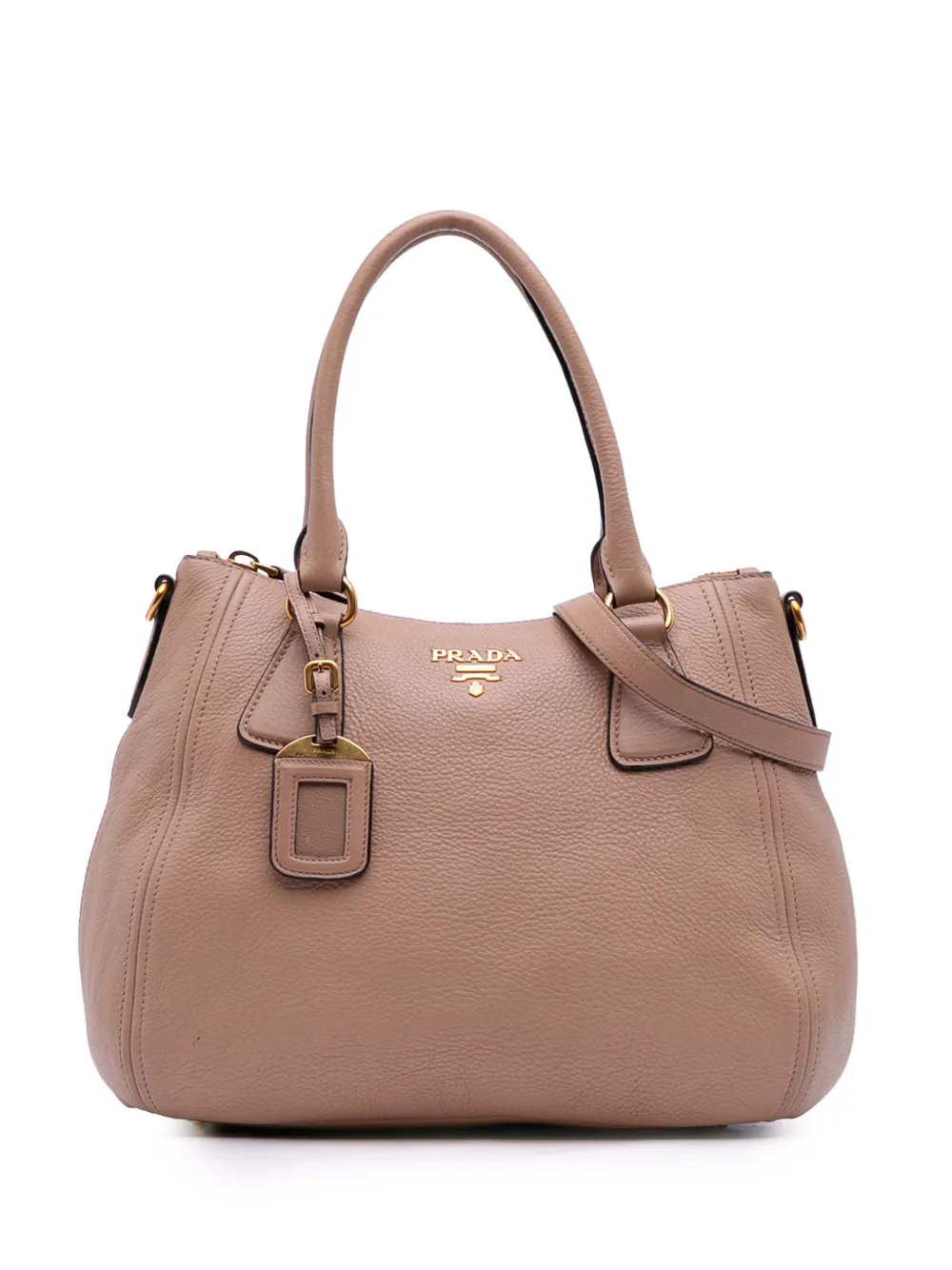 Pre-owned Prada 2000-2025 Vitello Daino Sacca 2 Manici Convertible Tote Satchel In Brown