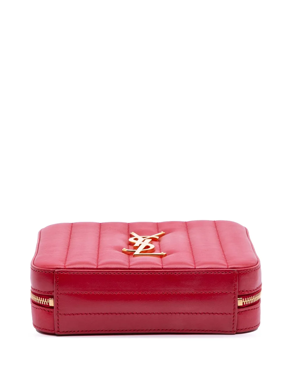 Pre-owned Saint Laurent 2018 Lambskin Matelasse Monogram Vicky Belt Bag In Red