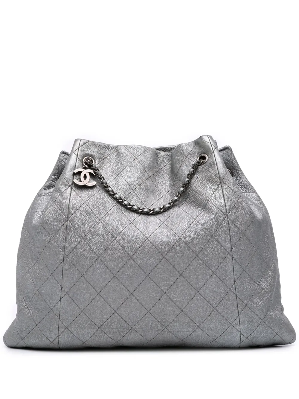 CHANEL Pre-Owned 2015-2016 Metallic Quilted Calfskin Drawstring bucket bag | Silver | Image 1
