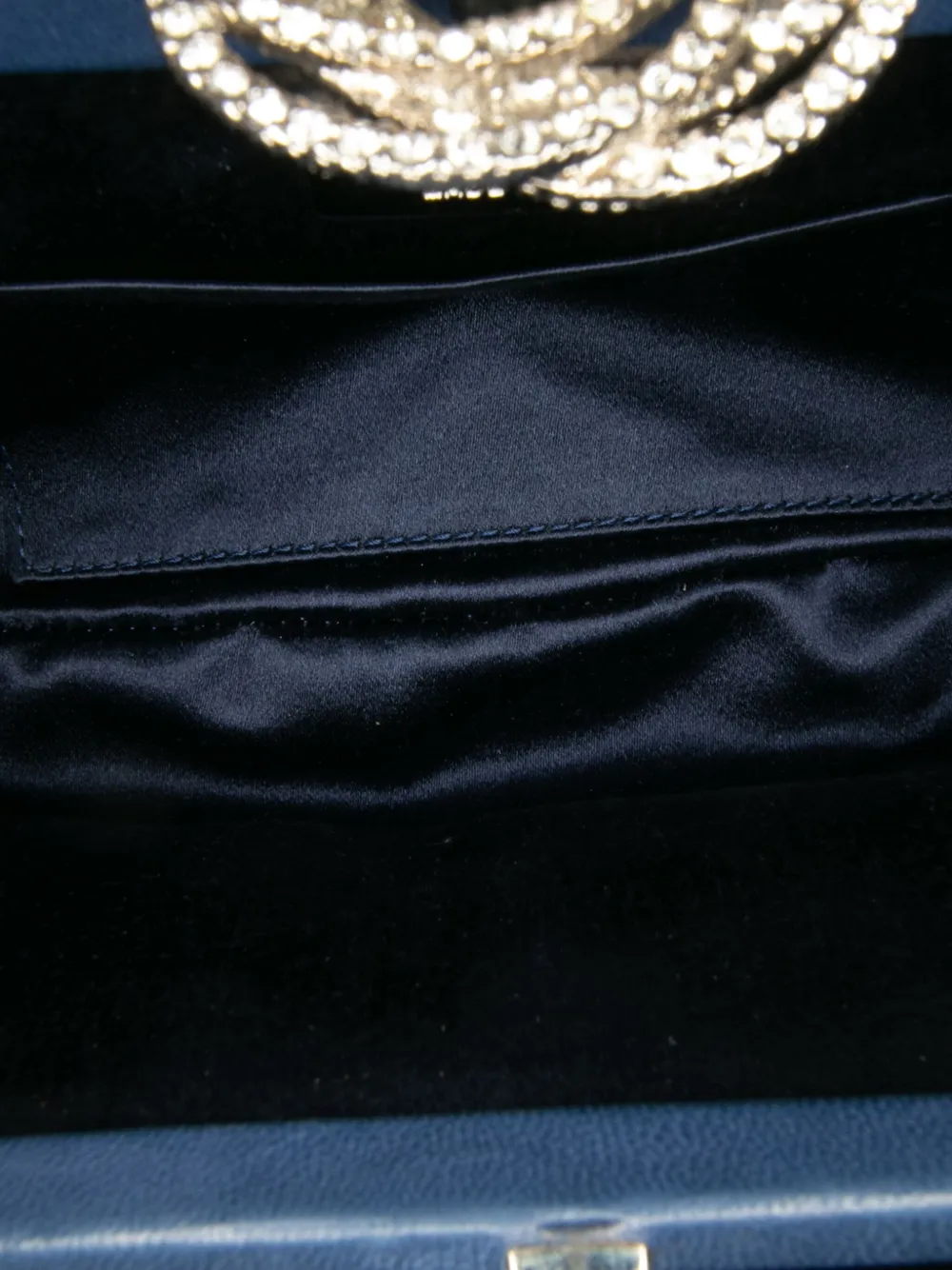 Pre-owned Chanel 2010-2011 Satin Crystal Camellia Evening Frame Clutch Bag In Blue