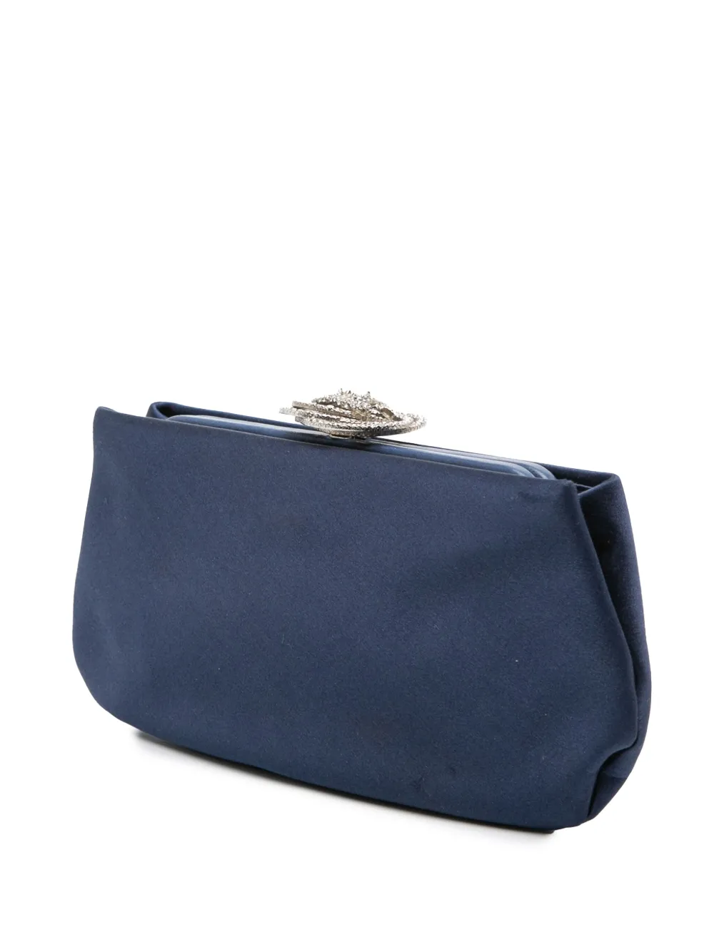 Pre-owned Chanel 2010-2011 Satin Crystal Camellia Evening Frame Clutch Bag In Blue