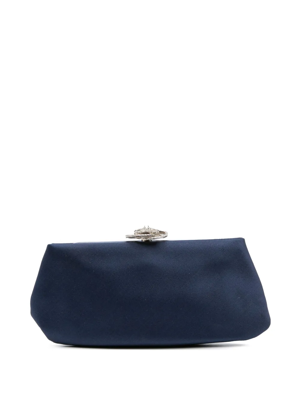 Pre-owned Chanel 2010-2011 Satin Crystal Camellia Evening Frame Clutch Bag In Blue