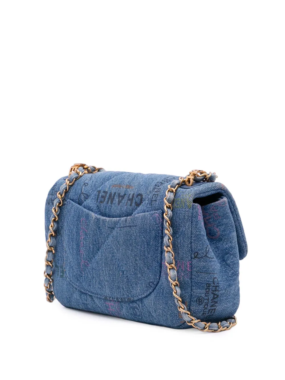 Pre-owned Chanel 2021-2025 Mini Rectangular Quilted Denim Mood Flap Crossbody Bag In Blue