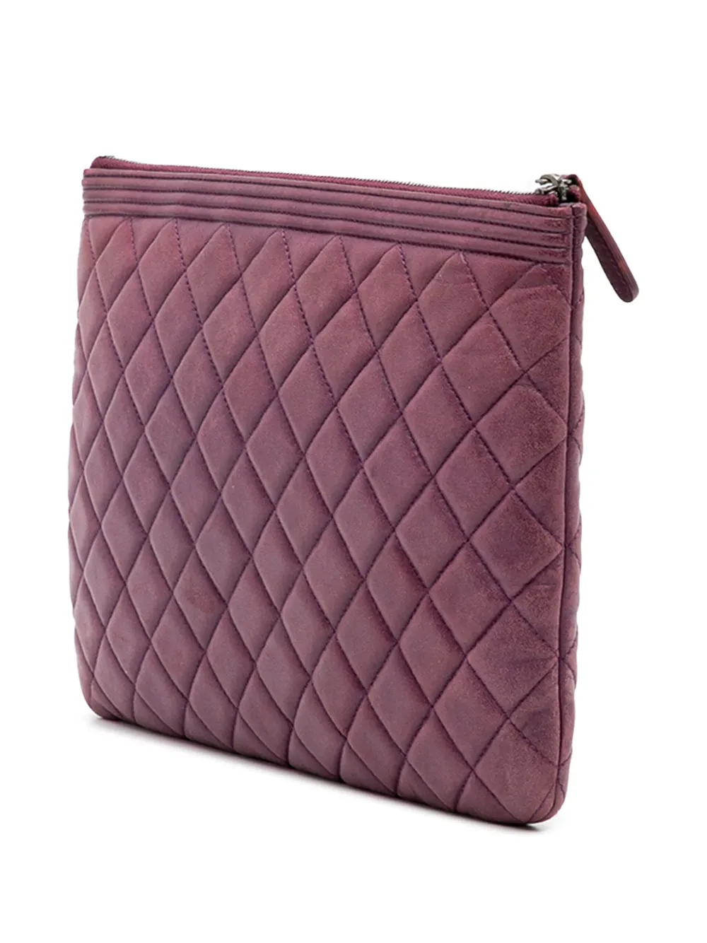 Pre-owned Chanel 2015-2016 Medium Quilted Lambskin Boy O Case Clutch Bag In Purple