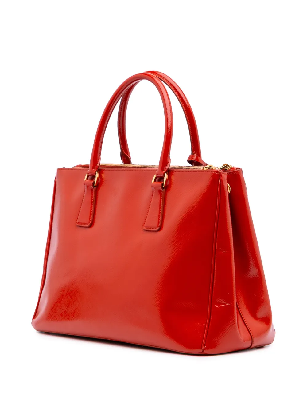 Pre-owned Prada 2013-2025 Medium Saffiano Vernice Galleria Double Zip Satchel In Red