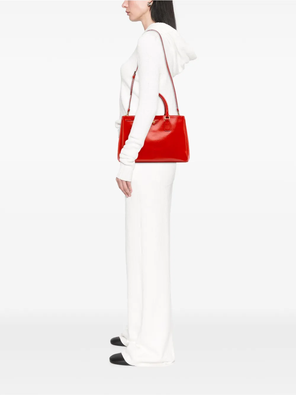 Pre-owned Prada 2013-2025 Medium Saffiano Vernice Galleria Double Zip Satchel In Red