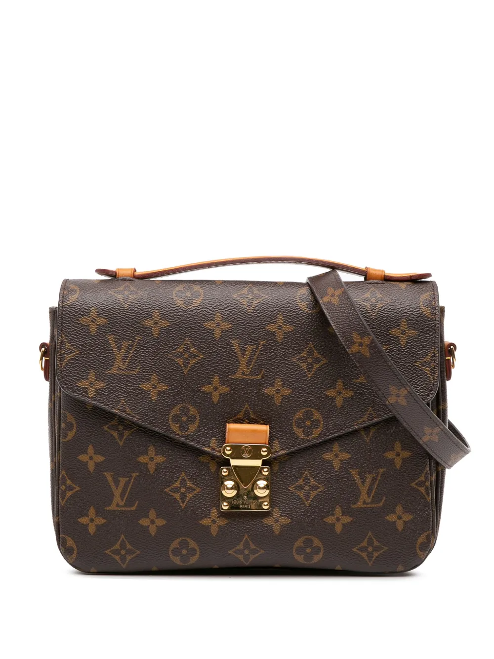 Pre-owned Louis Vuitton 2016 Monogram Pochette Metis Satchel In Brown