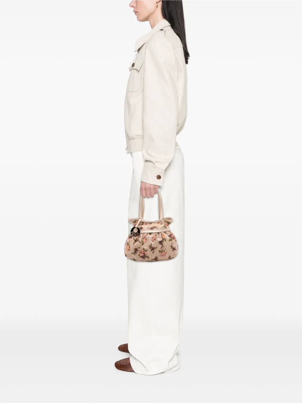 Pre-owned Fendi 2010-2025 Mini Zucca Canvas Rose Printed Chef Handbag In Brown